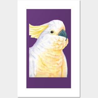 watercolor yellow-crested cockatoo face the sunrise - portrait painting parrot Posters and Art